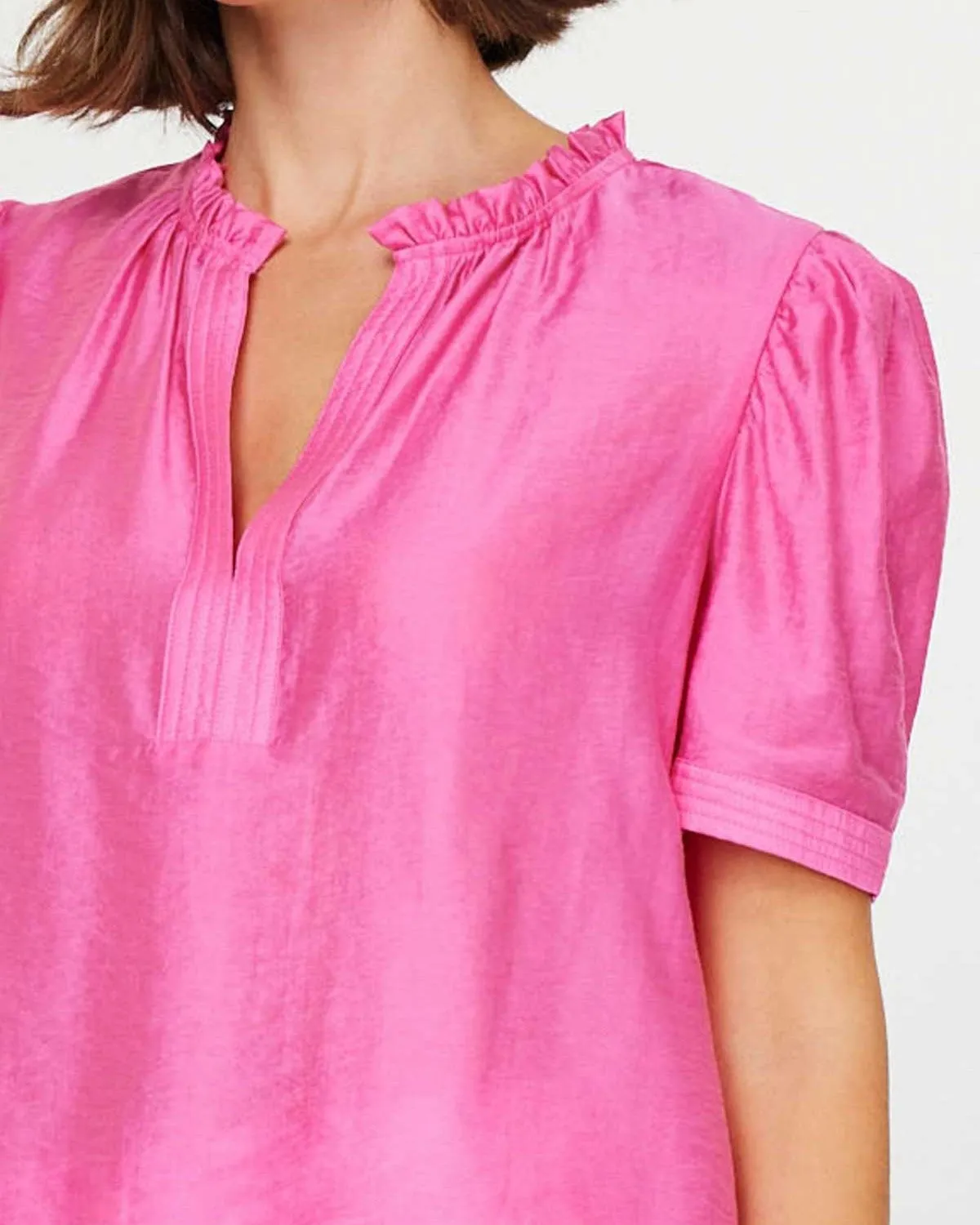 Half Sleeve Split Neck Blouse - Pink
