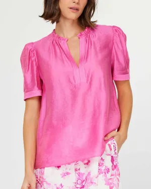 Half Sleeve Split Neck Blouse - Pink