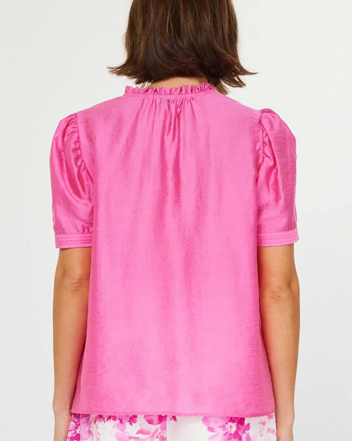 Half Sleeve Split Neck Blouse - Pink