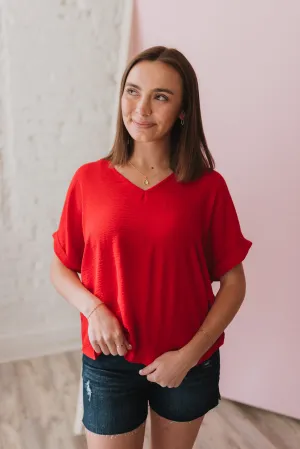 Happiest Ever Red Short Sleeve Blouse