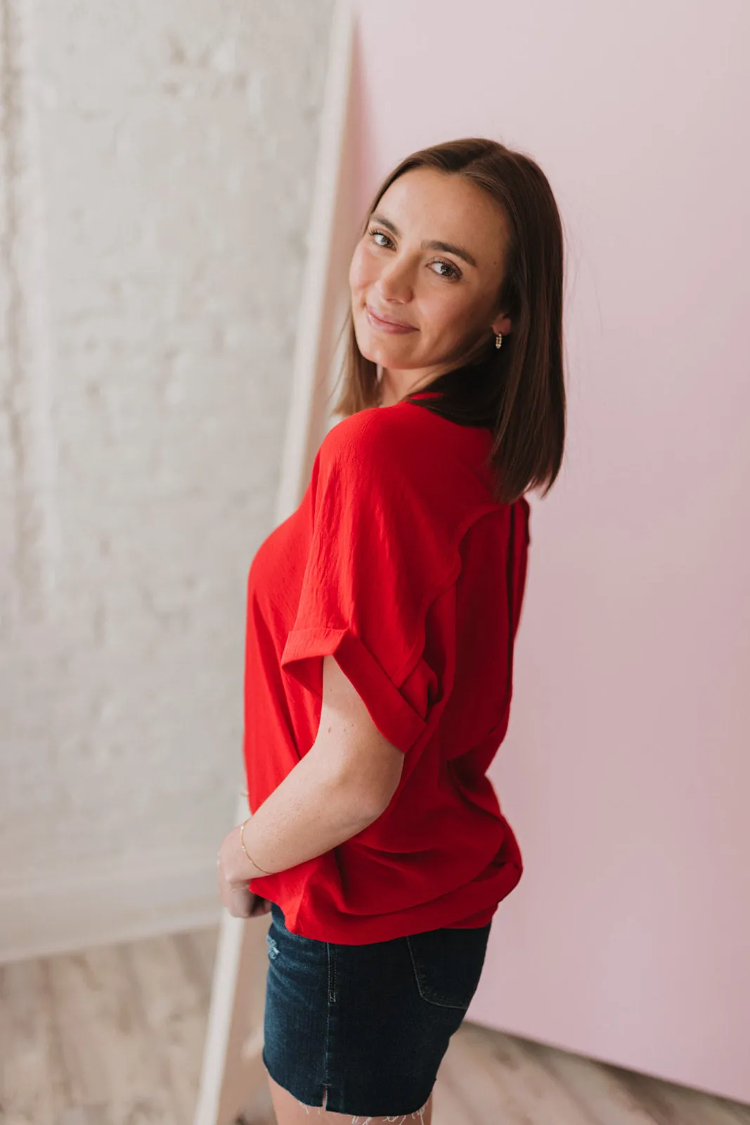 Happiest Ever Red Short Sleeve Blouse