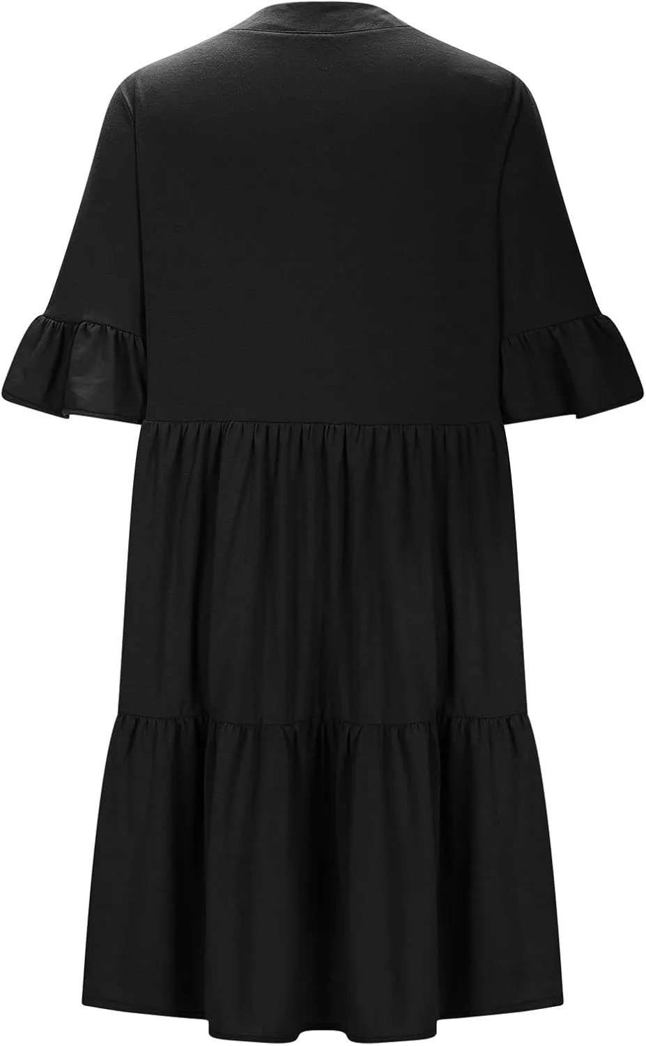 hlysgo Dresses for Women 2025 Casual Loose Fit Ruffled Short Sleeve V Neck Mini Dress Summer Short Beach Dress with Pockets