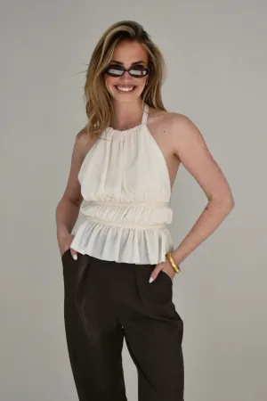 Isla rushed halter top met open rug - Creme