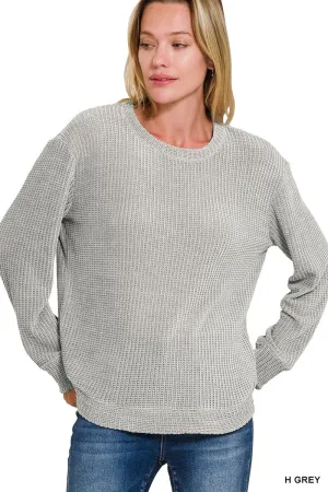 Its Over My Head Grey Chenille Waffle Sweater (Size Large)
