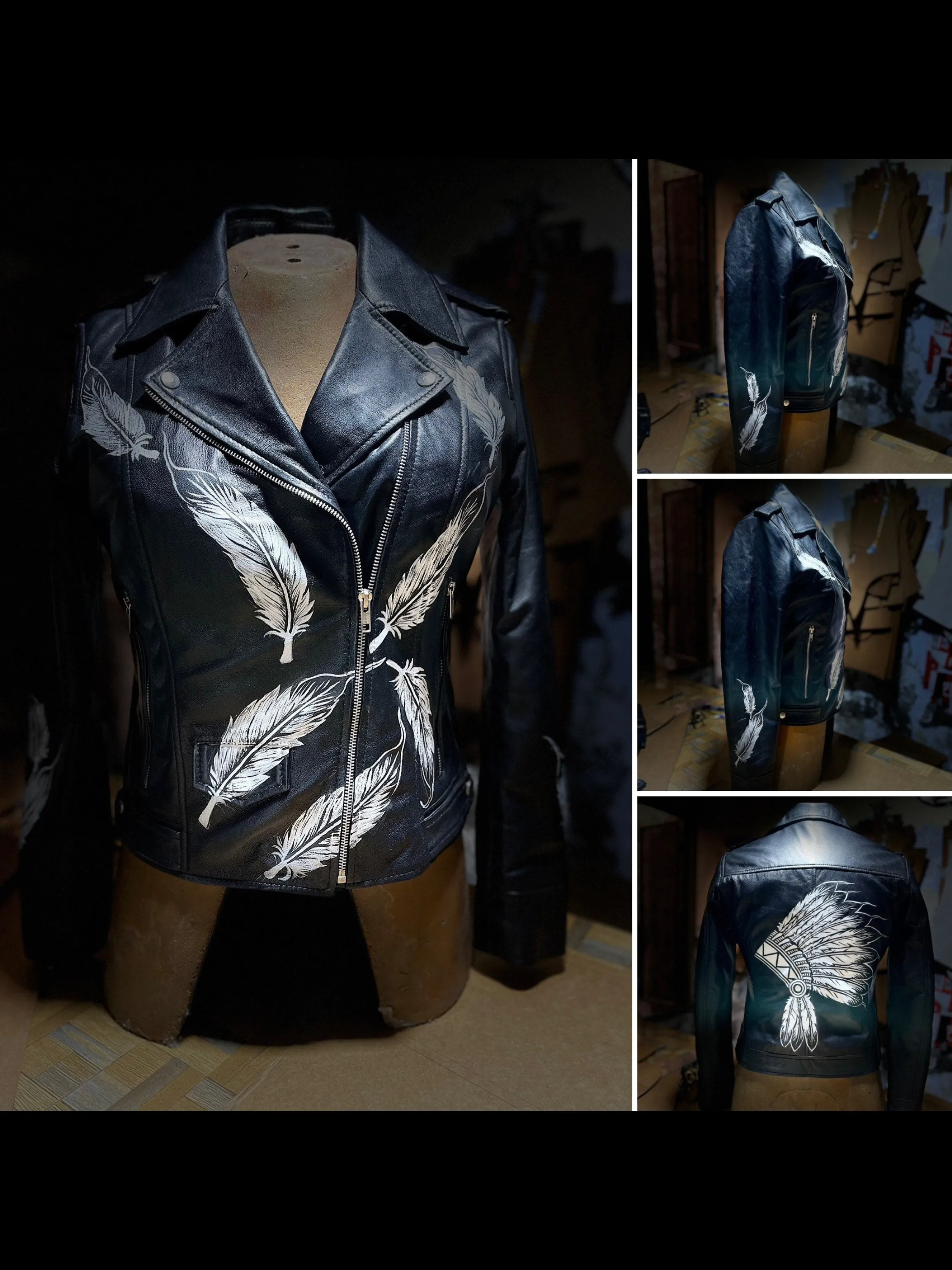 Leather Hand Painted Jacket for  Women