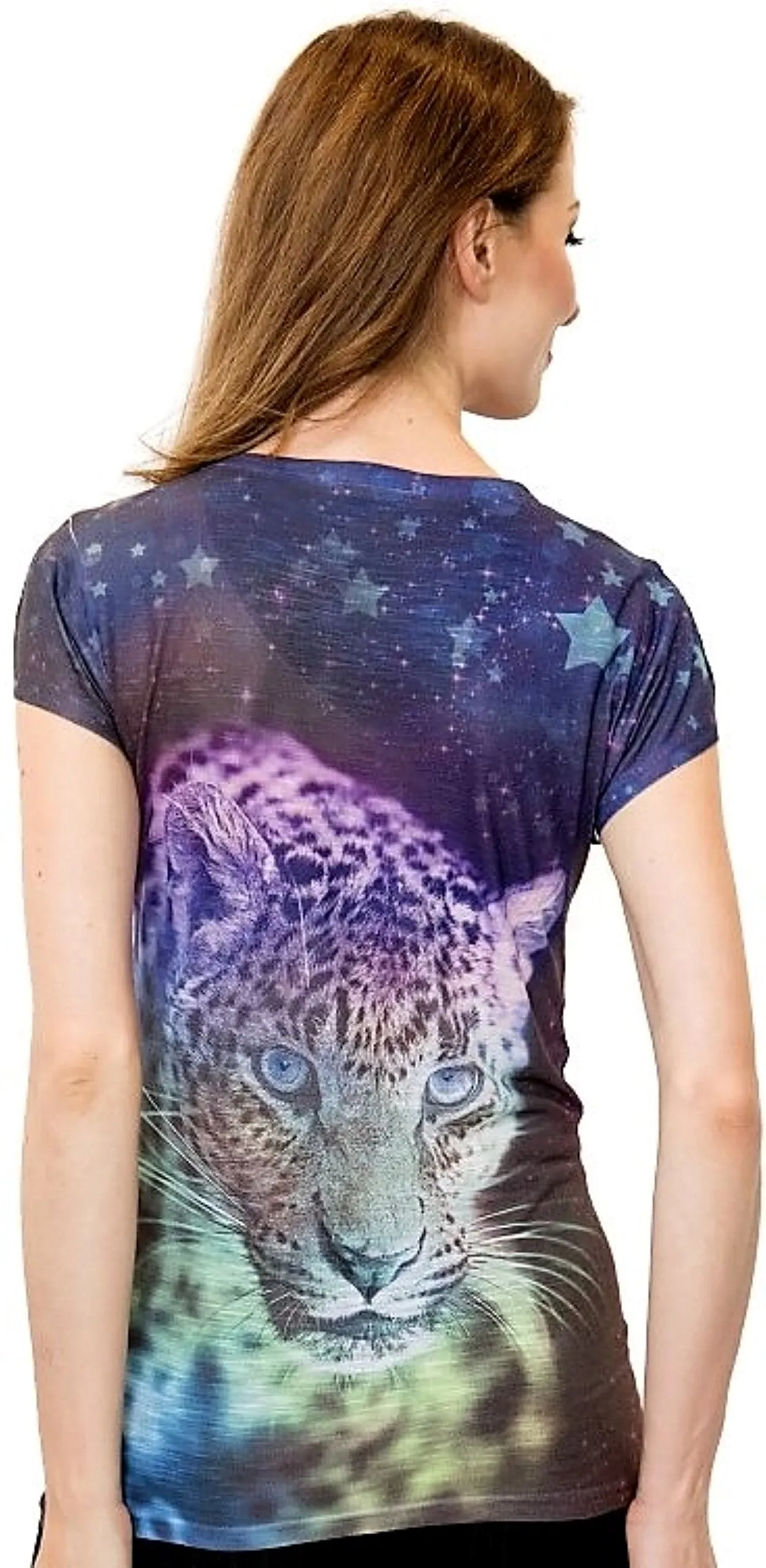 Leopard Blue V Neck T Shirt