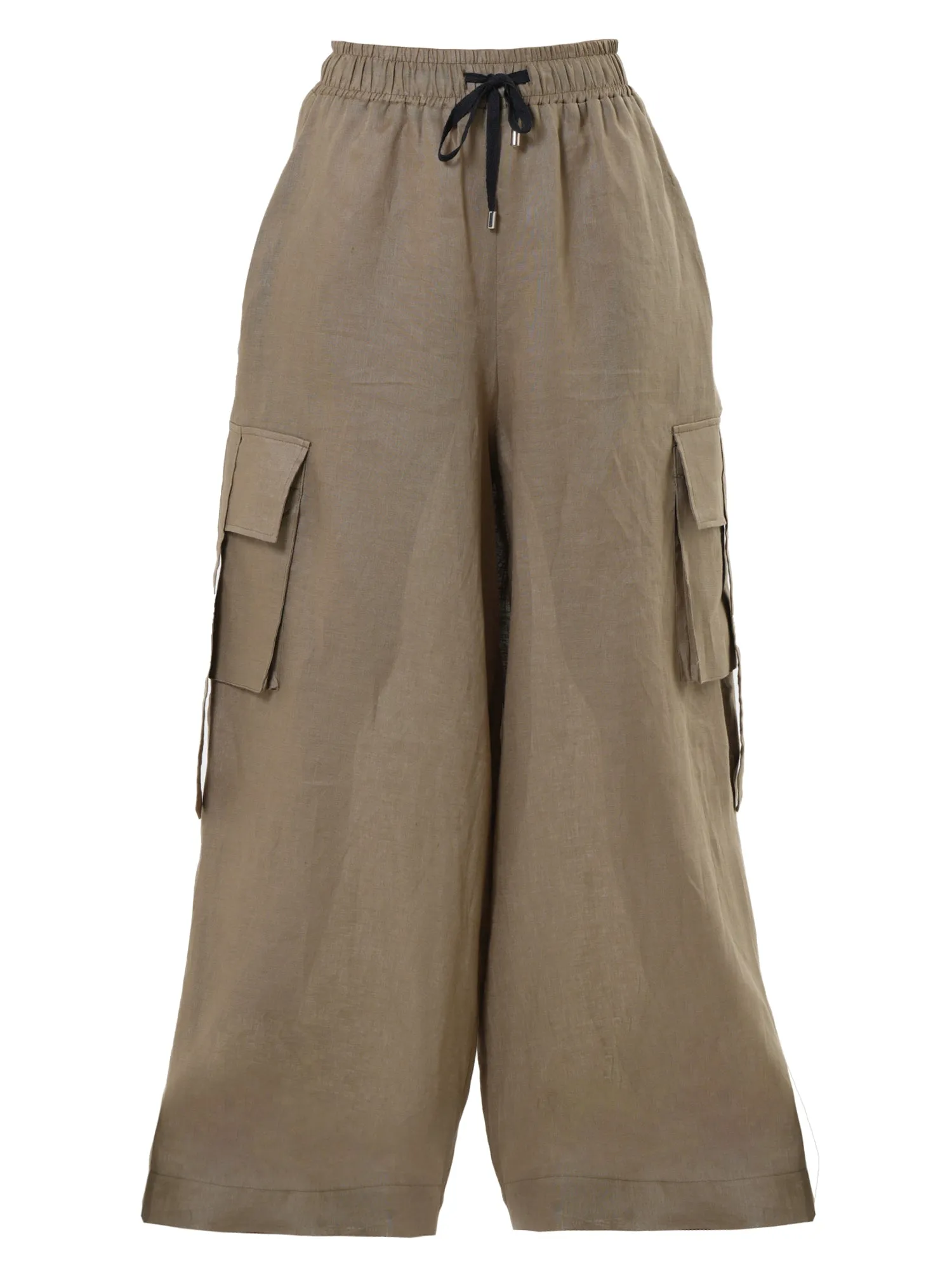 Linen Cargo Palazzo Pants in Khaki