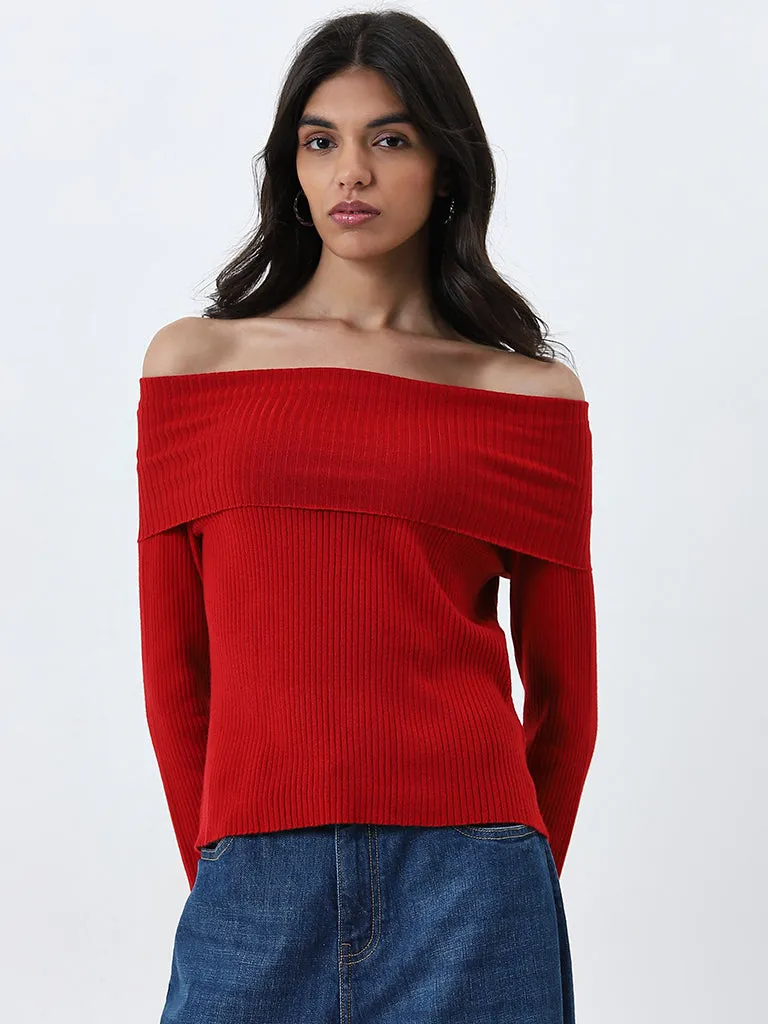 LOV Red Ribbed Textured Top