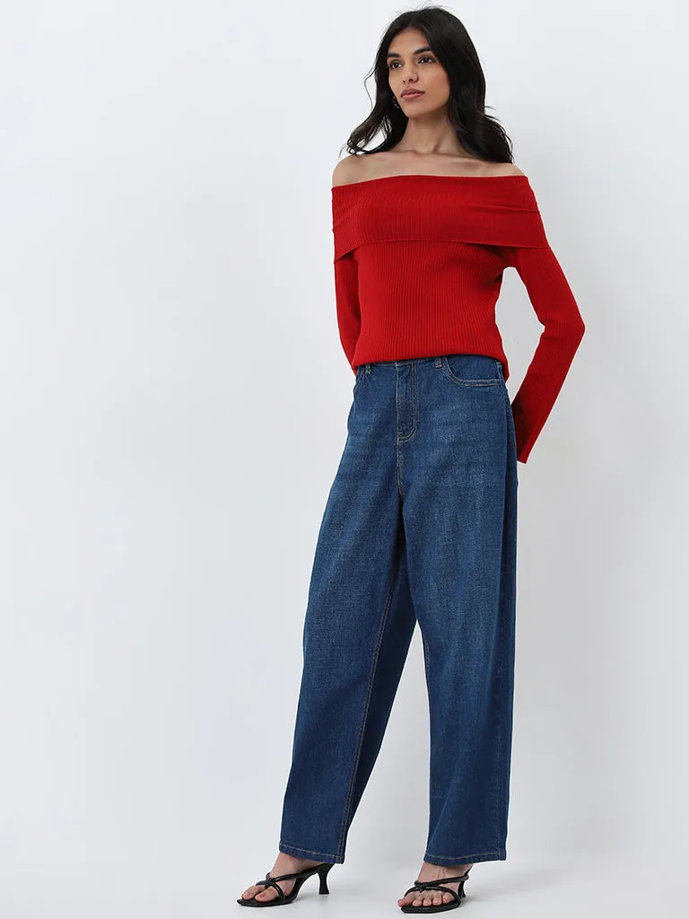 LOV Red Ribbed Textured Top