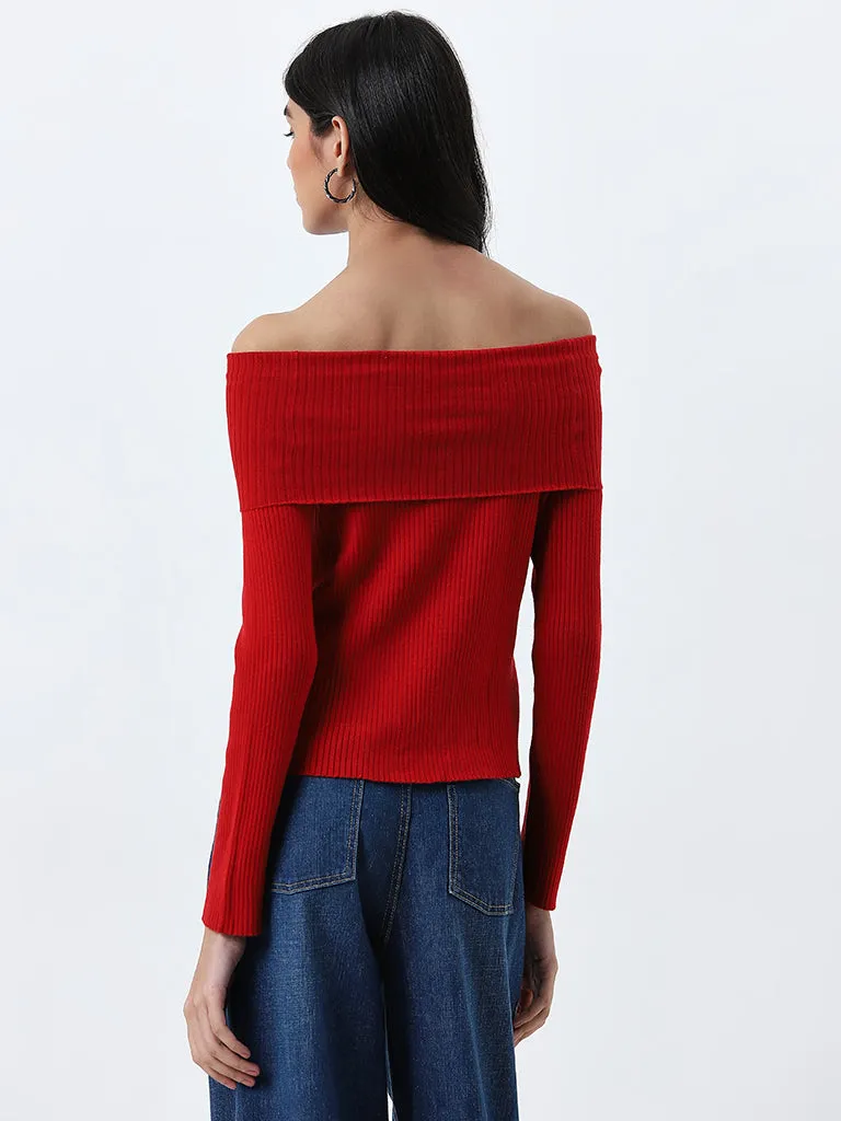 LOV Red Ribbed Textured Top