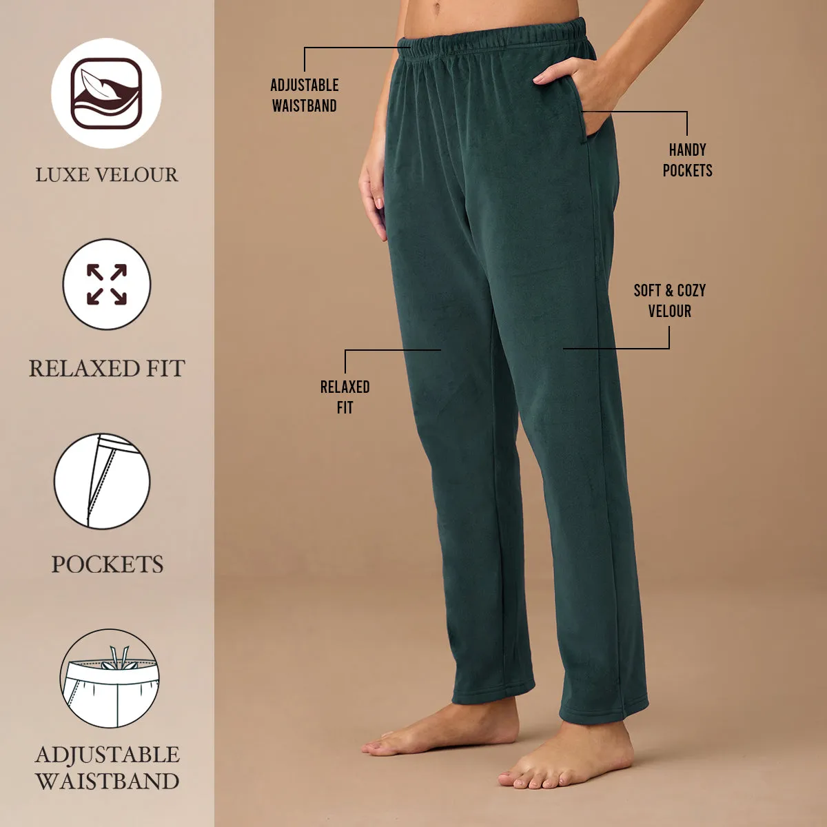 Luxe Velour Pants in Relaxed Fit-NYS048-Green