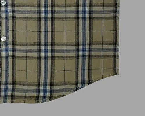 Men's 100% Cotton Grid Tattersall Checks Half Sleeves Shirt (Khaki)
