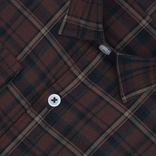 Men's 100% Cotton Tartan Plaid Checkered Full Sleeves Shirt (Rust Brown)