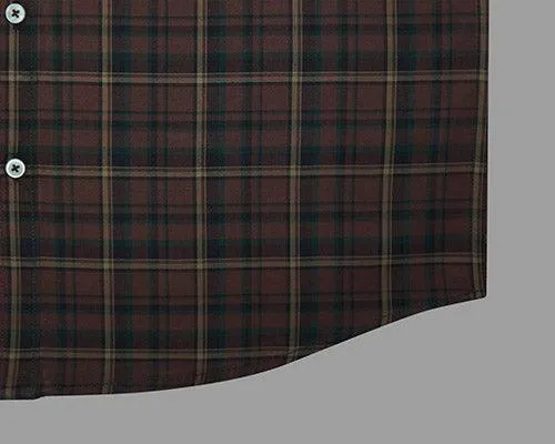 Men's 100% Cotton Tartan Plaid Checkered Full Sleeves Shirt (Rust Brown)