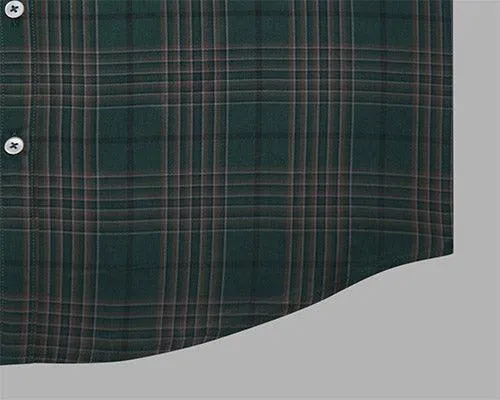 Men's 100% Cotton Tartan Plaid Checkered Half Sleeves Shirt (Green)