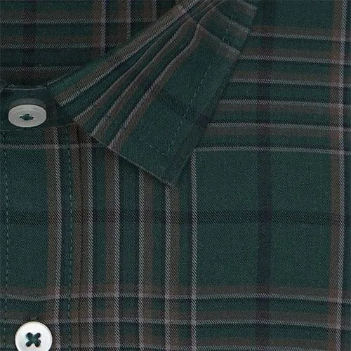 Men's 100% Cotton Tartan Plaid Checkered Half Sleeves Shirt (Green)