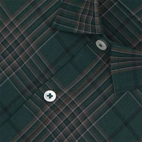 Men's 100% Cotton Tartan Plaid Checkered Half Sleeves Shirt (Green)