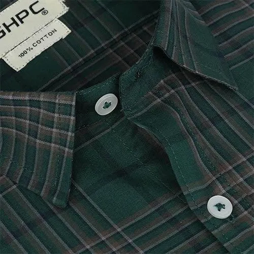 Men's 100% Cotton Tartan Plaid Checkered Half Sleeves Shirt (Green)