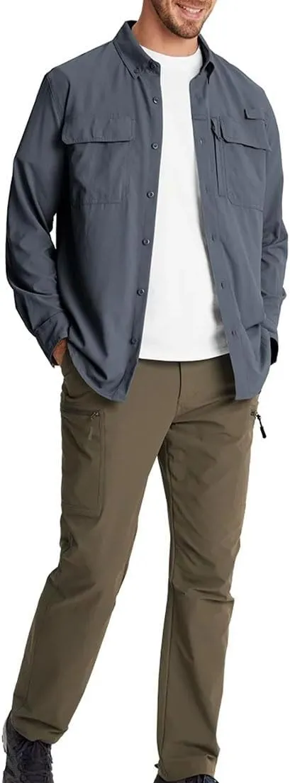 Men's Fishing Shirts Long Sleeve Quick Dry Breathable Shirts Outdoor Work UV Sun Protection Button Down Shirts