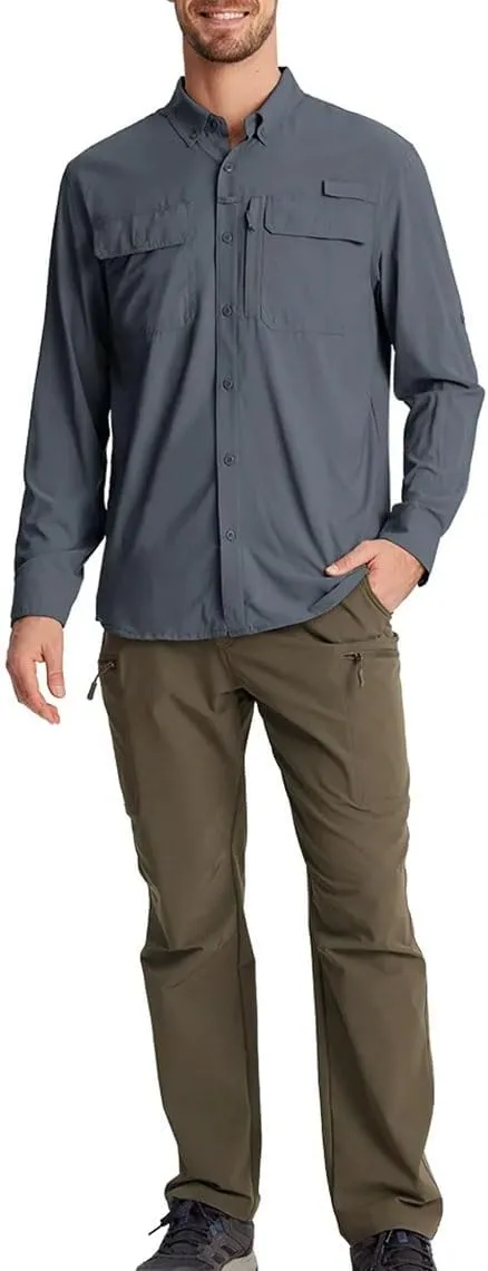 Men's Fishing Shirts Long Sleeve Quick Dry Breathable Shirts Outdoor Work UV Sun Protection Button Down Shirts