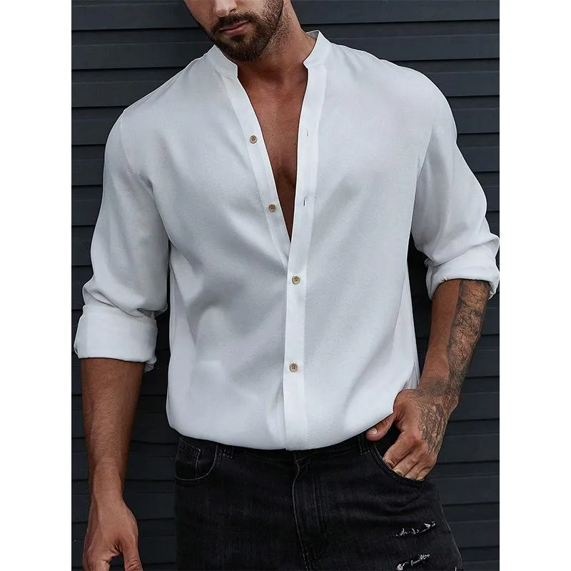Men's Solid Button Up Long Sleeve Shirt 19467550YM