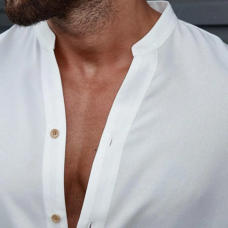 Men's Solid Button Up Long Sleeve Shirt 19467550YM