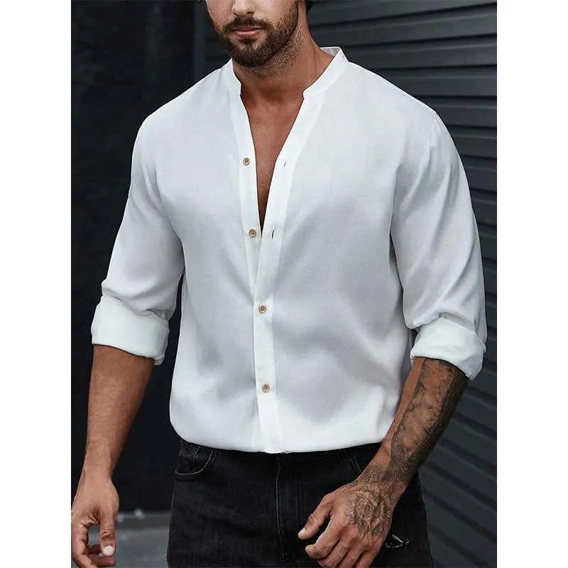 Men's Solid Button Up Long Sleeve Shirt 19467550YM