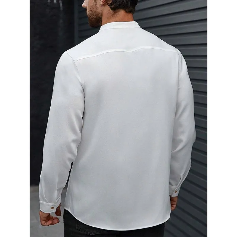 Men's Solid Button Up Long Sleeve Shirt 19467550YM