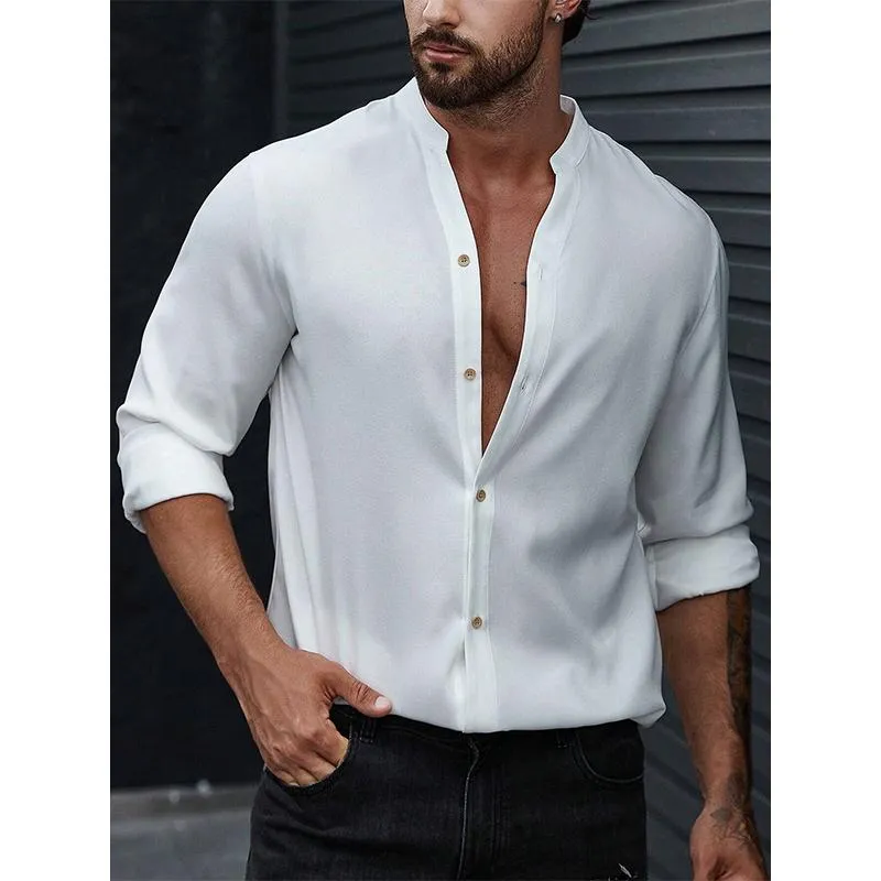 Men's Solid Button Up Long Sleeve Shirt 19467550YM