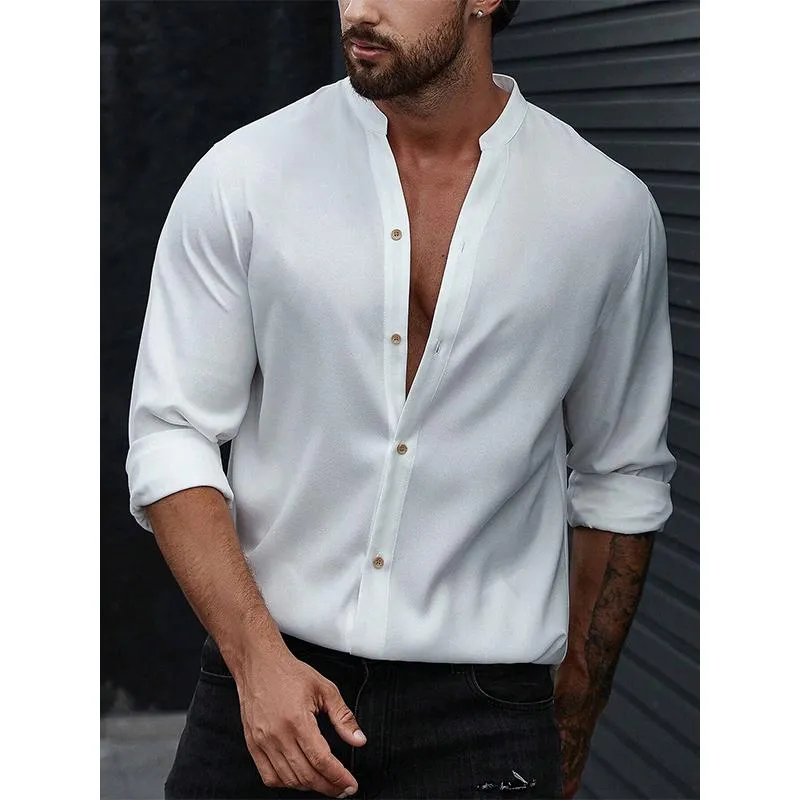 Men's Solid Button Up Long Sleeve Shirt 19467550YM