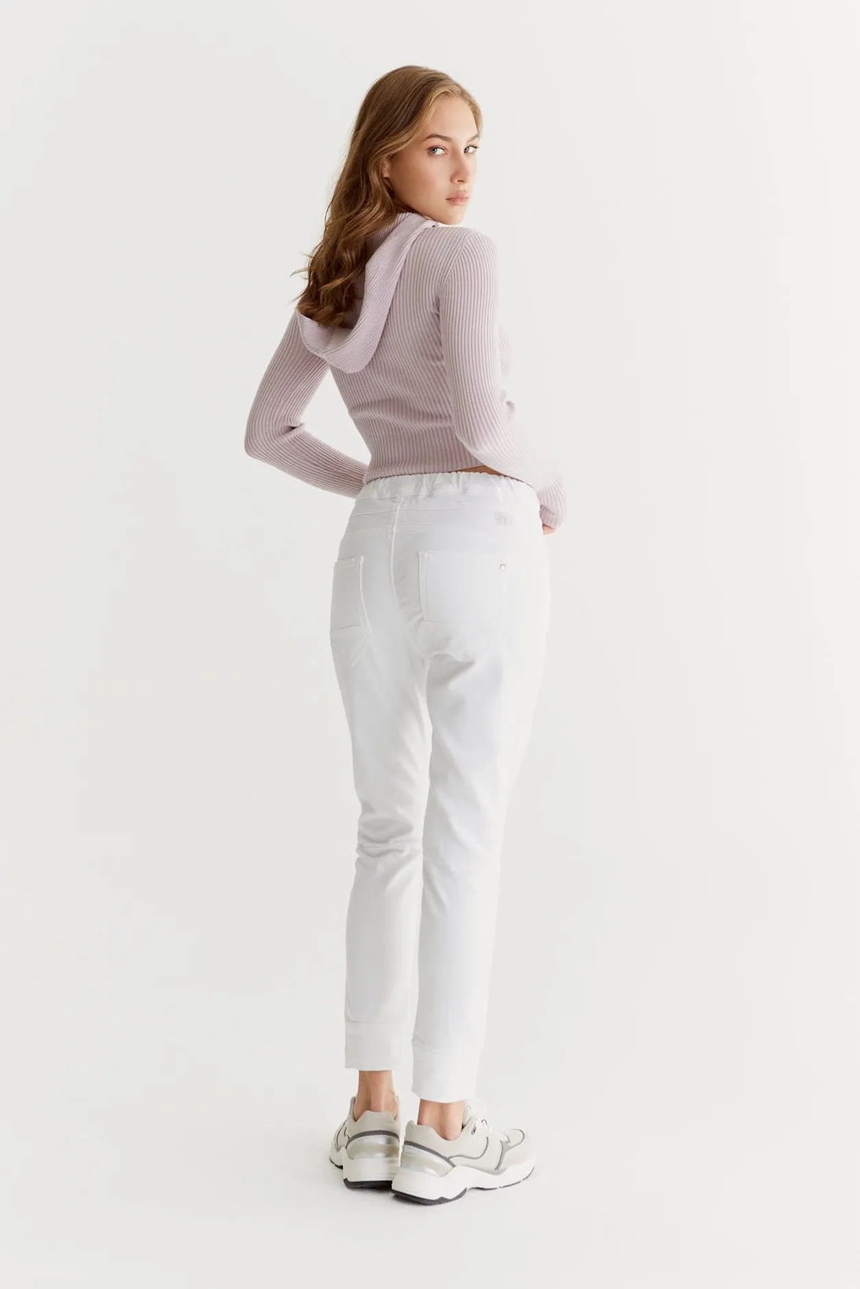 Mila Mid Waist Jogger 5 Pocket Ankle Pants White