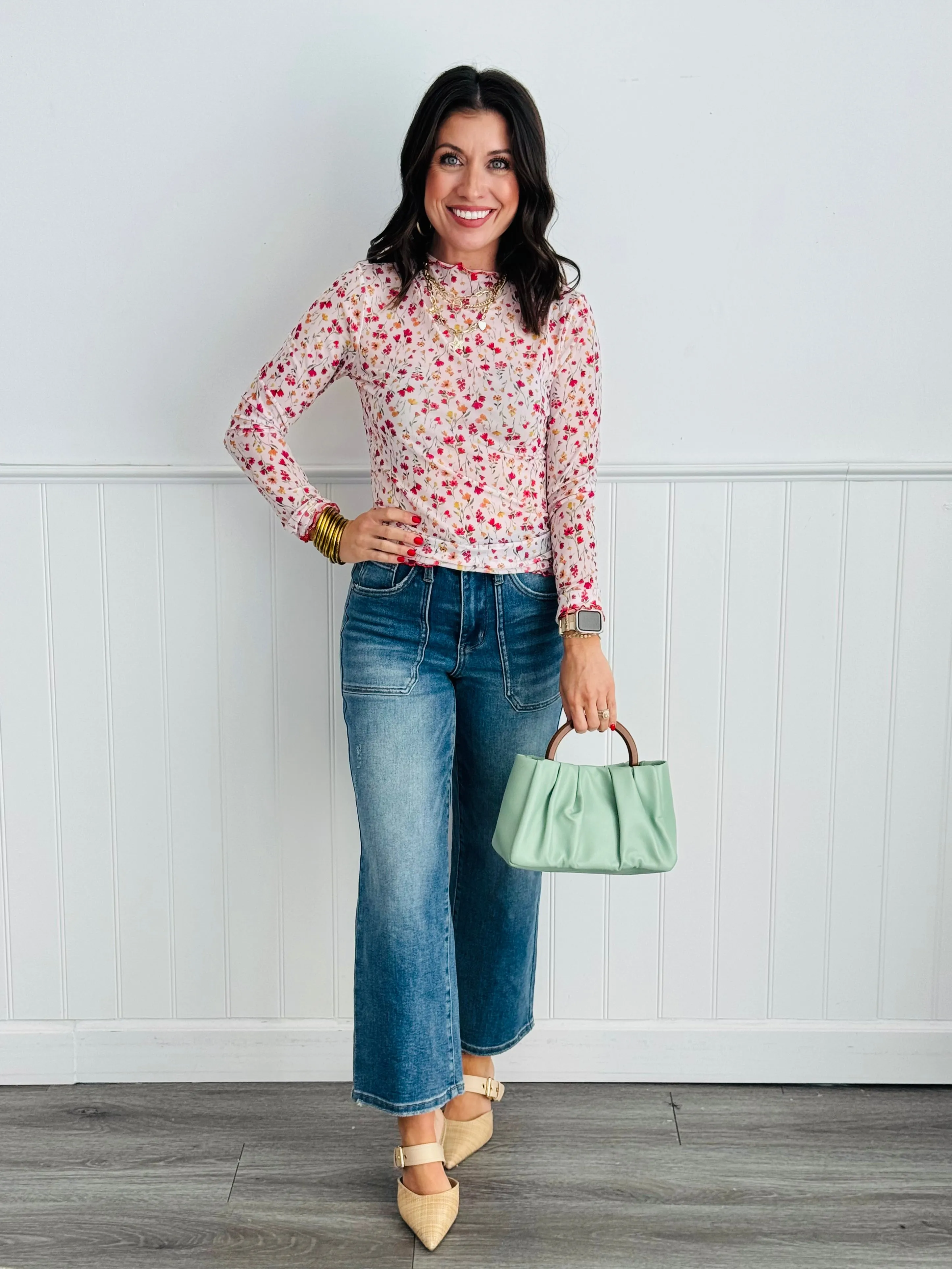 Multi Floral Mesh Long Sleeve Top (Reg. and Plus)