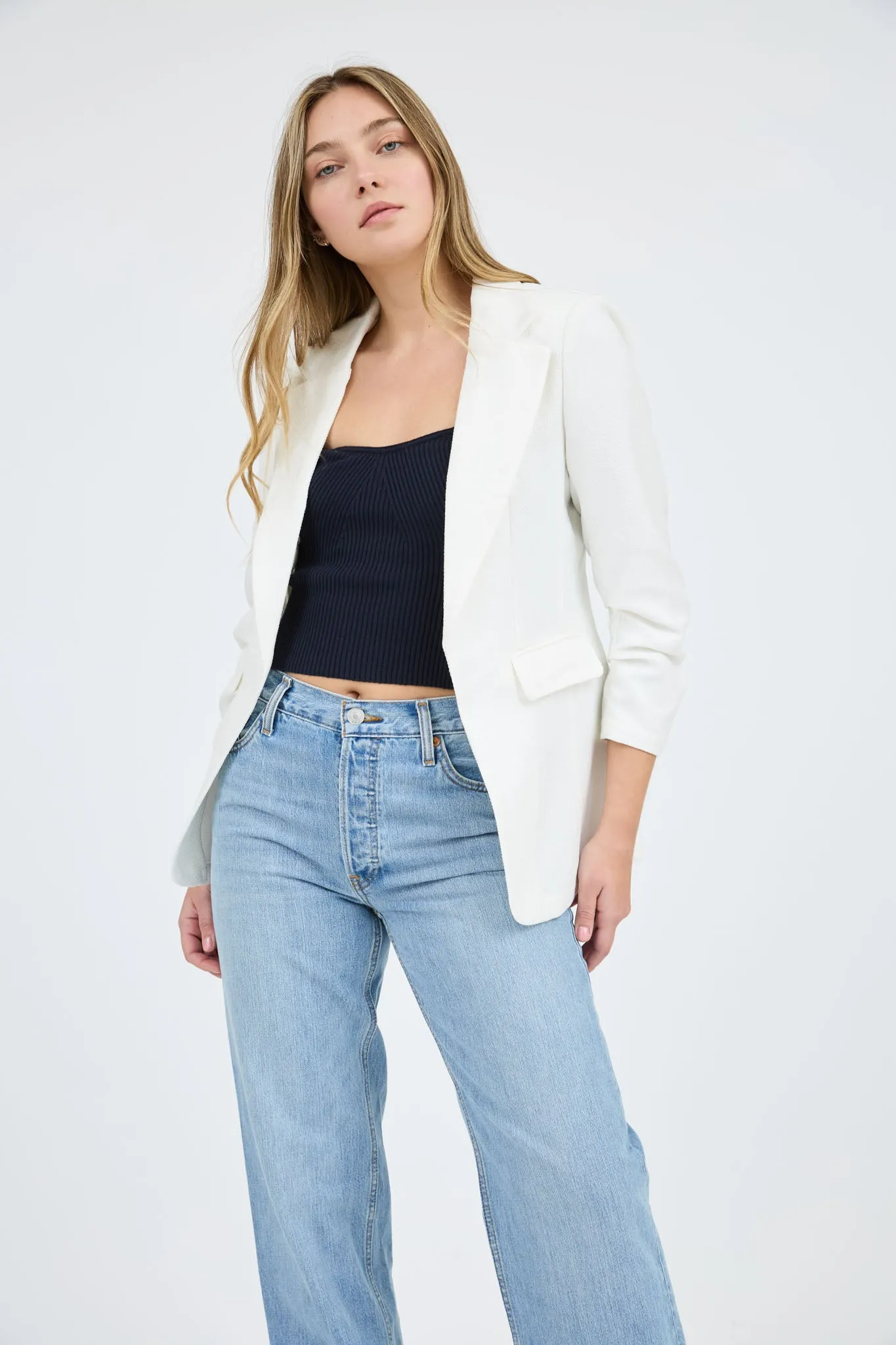 NOTCH COLLAR 3/4 SLEEVE BLAZER