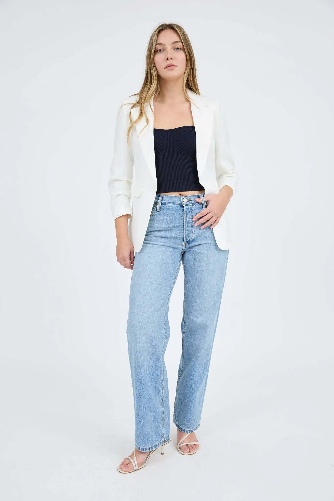 NOTCH COLLAR 3/4 SLEEVE BLAZER