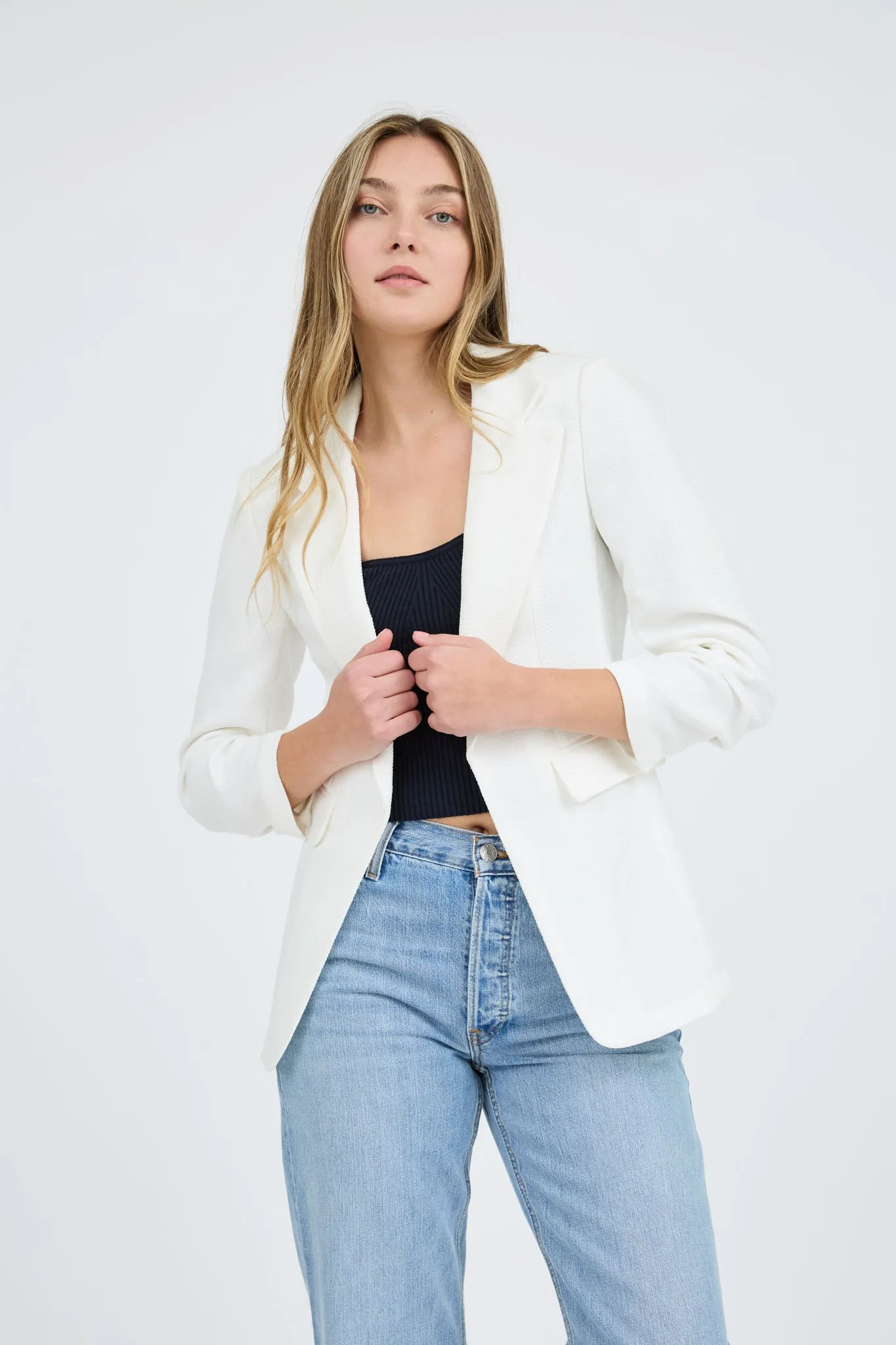NOTCH COLLAR 3/4 SLEEVE BLAZER