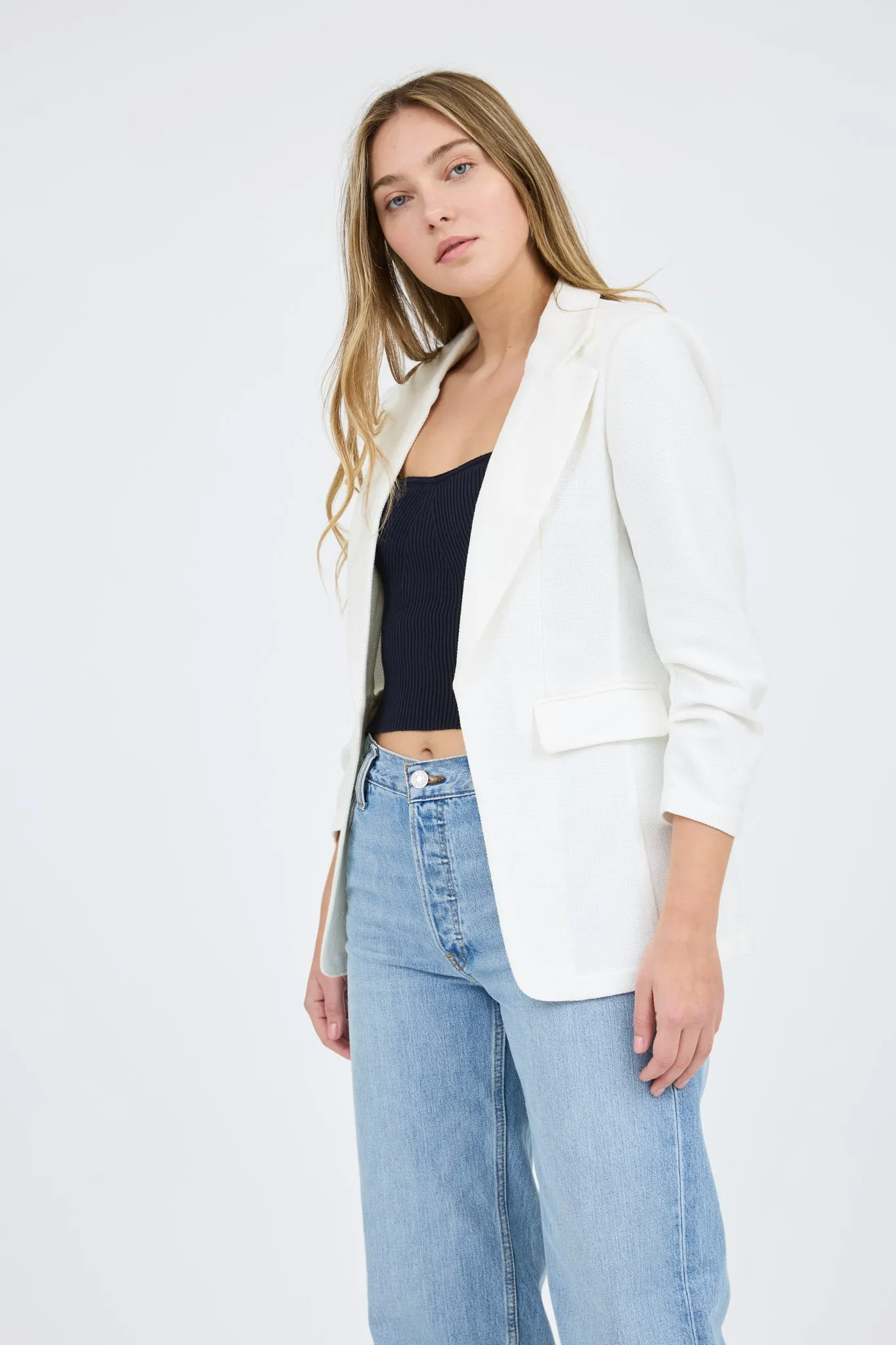 NOTCH COLLAR 3/4 SLEEVE BLAZER