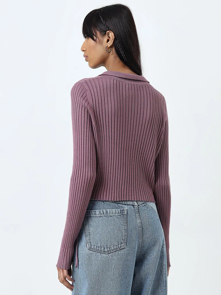 Nuon Mauve Ribbed-Textured Cotton-Blend Top