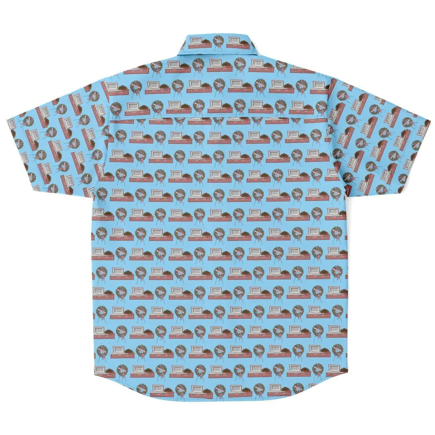Pink Rose Casket and Wreath on Light Blue - Button Up Tee