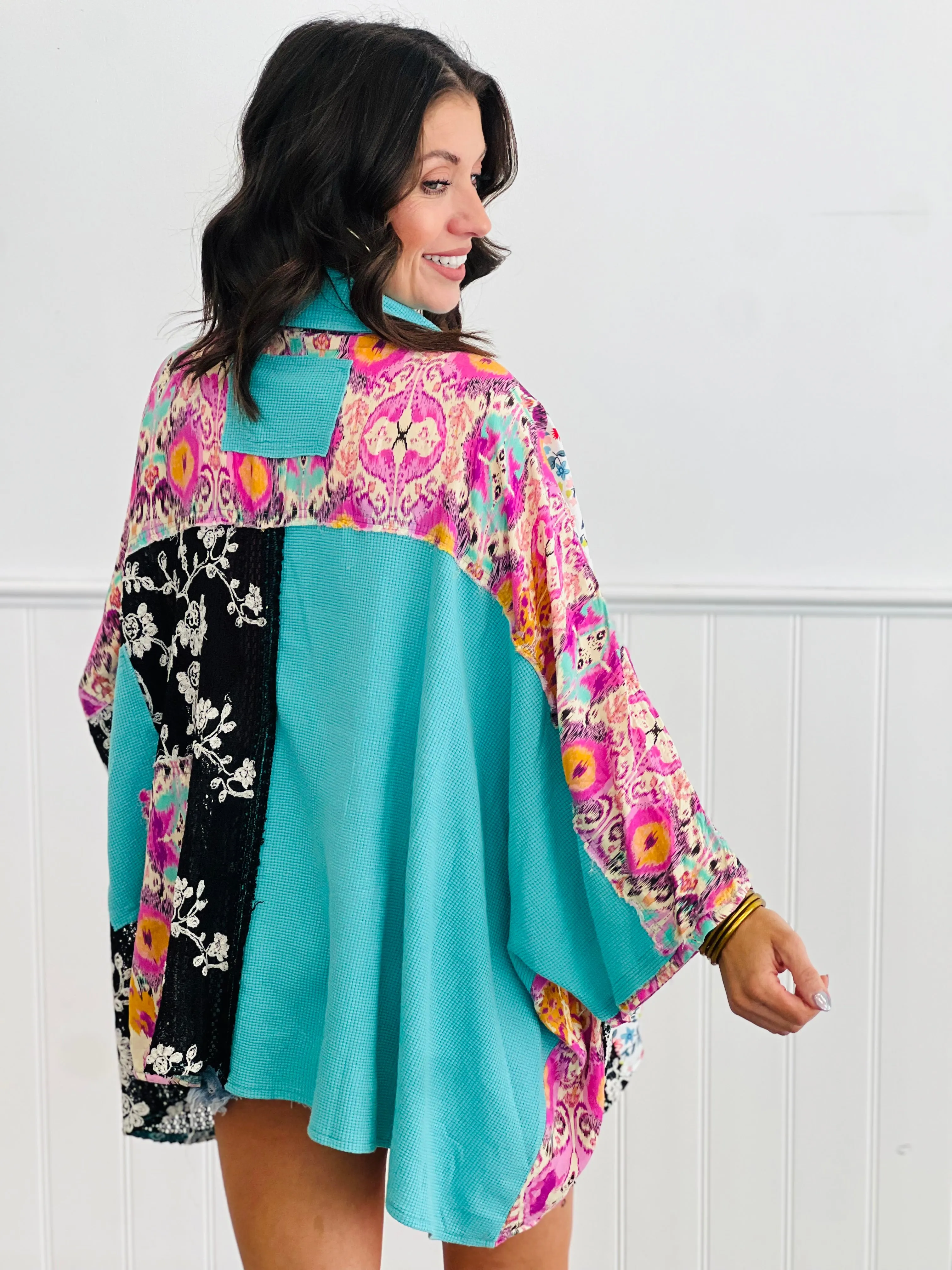 POL Peacock Blue Contrast Lace Shirt (Reg.)