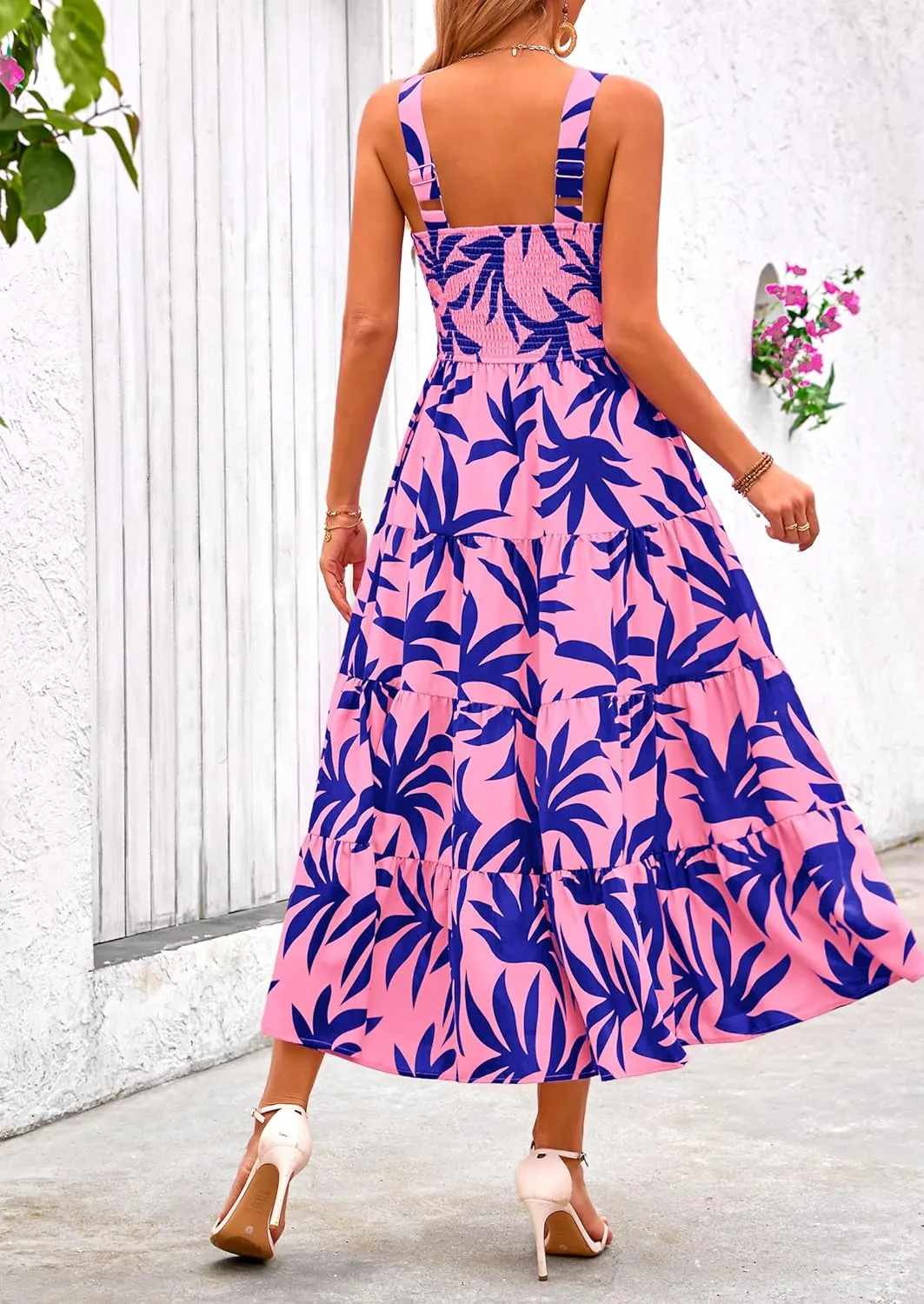 PRETTYGARDEN Women's Summer Floral Maxi Dress Sleeveless Smocked Ruffle Long Flowy Beach Vacation Boho Sundresses