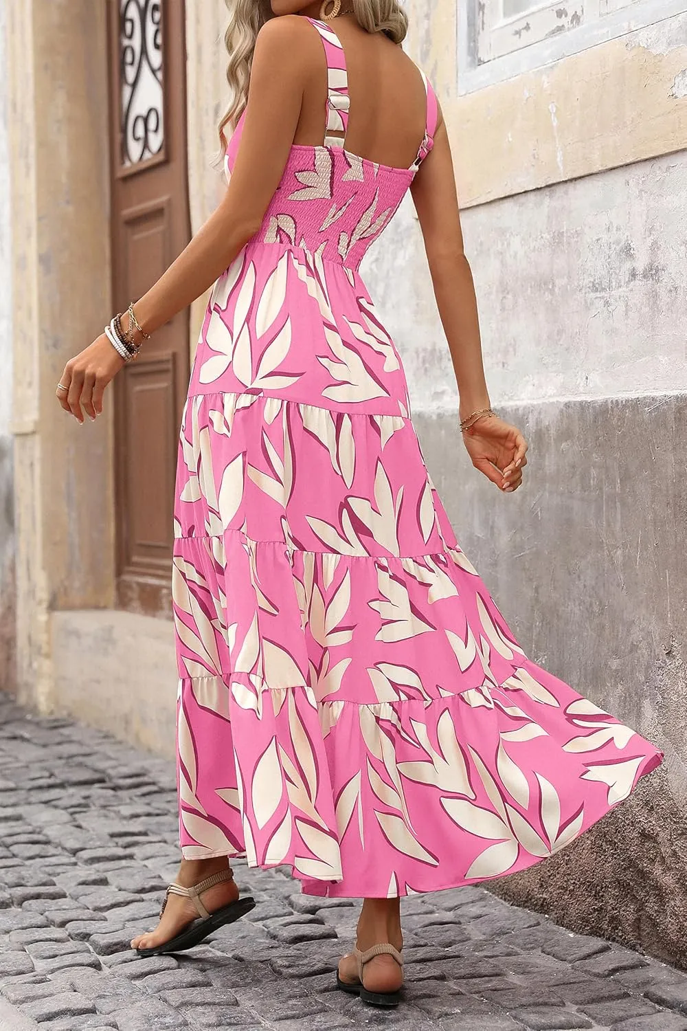 PRETTYGARDEN Women's Summer Floral Maxi Dress Sleeveless Smocked Ruffle Long Flowy Beach Vacation Boho Sundresses