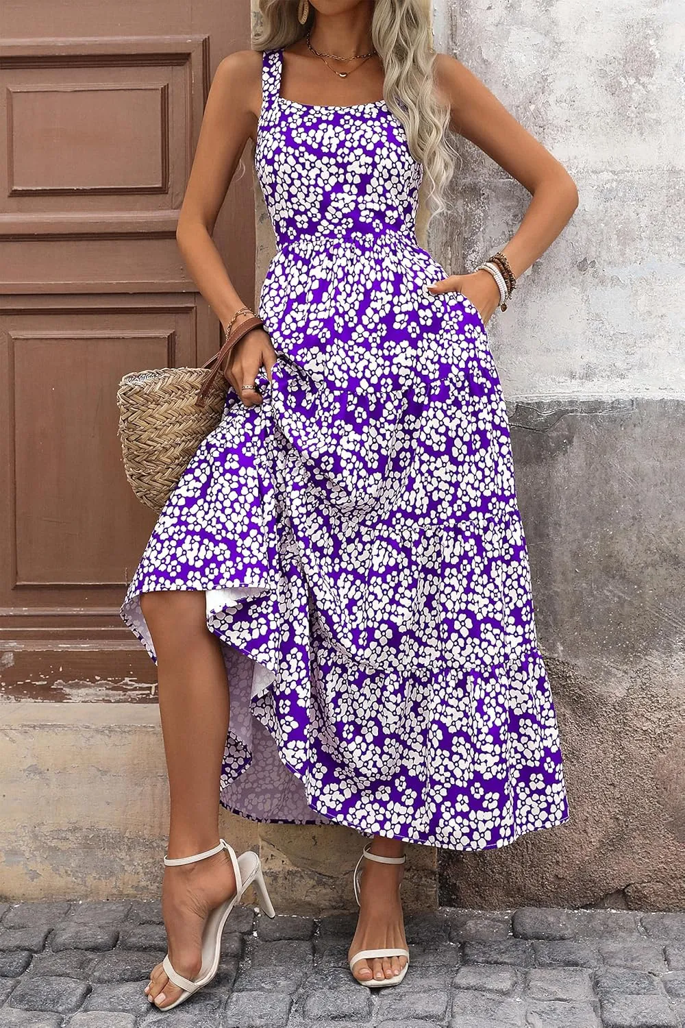 PRETTYGARDEN Women's Summer Floral Maxi Dress Sleeveless Smocked Ruffle Long Flowy Beach Vacation Boho Sundresses