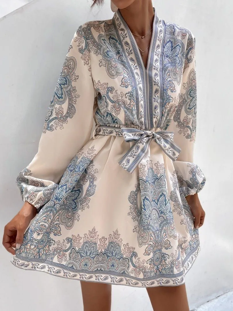 Primavera Print Belted Dress