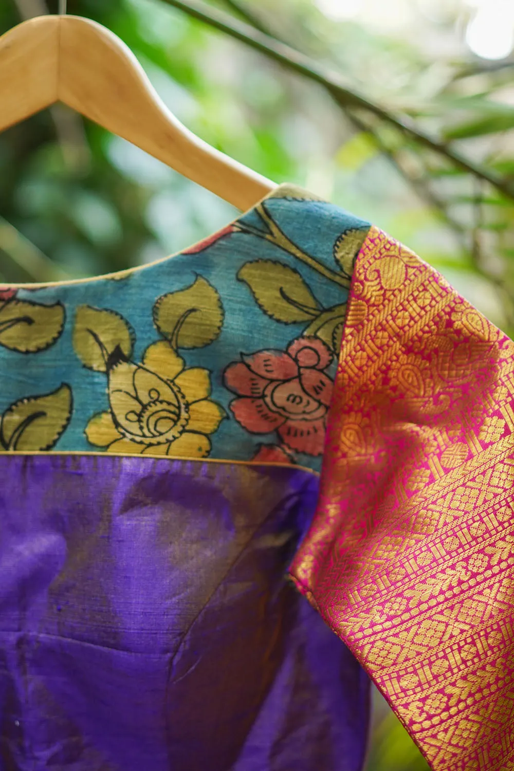 Purple Silk Blouse with Kalamkari Yoke