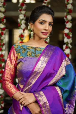Purple Silk Blouse with Kalamkari Yoke