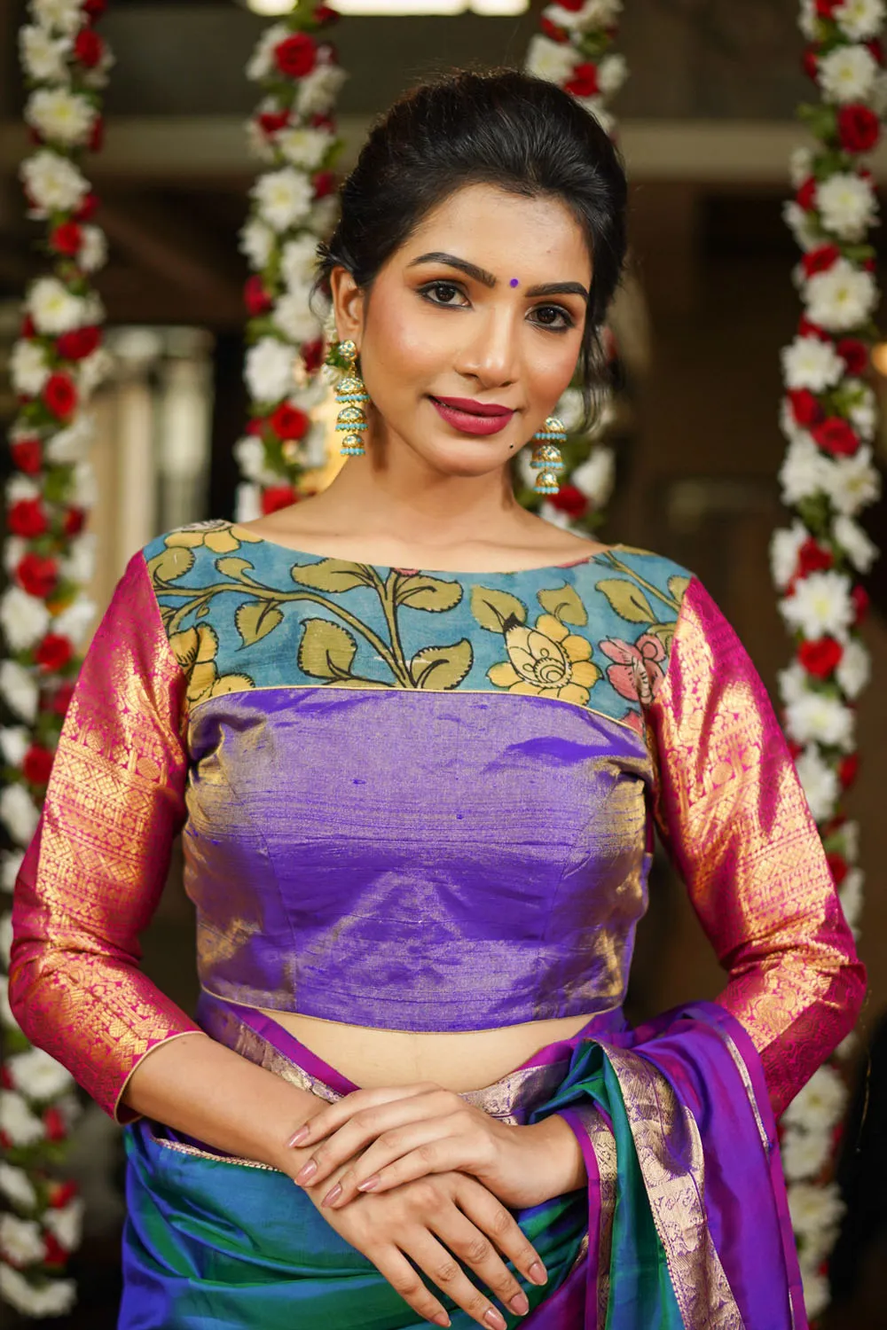 Purple Silk Blouse with Kalamkari Yoke
