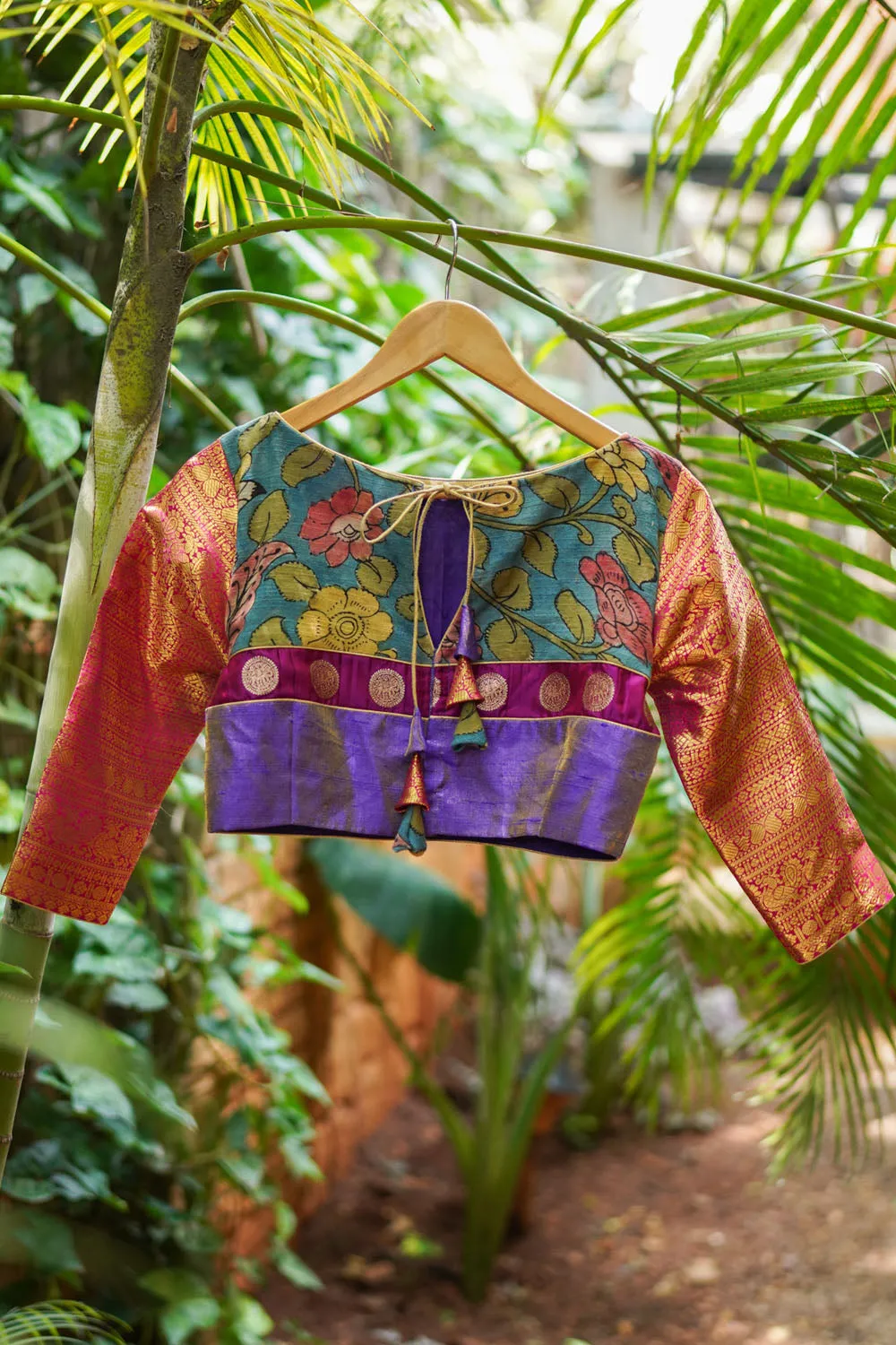 Purple Silk Blouse with Kalamkari Yoke