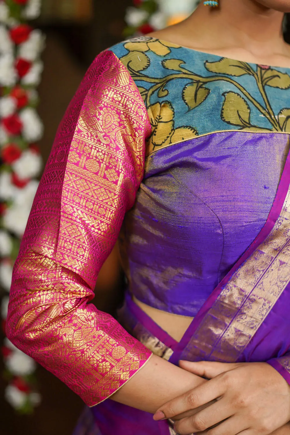 Purple Silk Blouse with Kalamkari Yoke