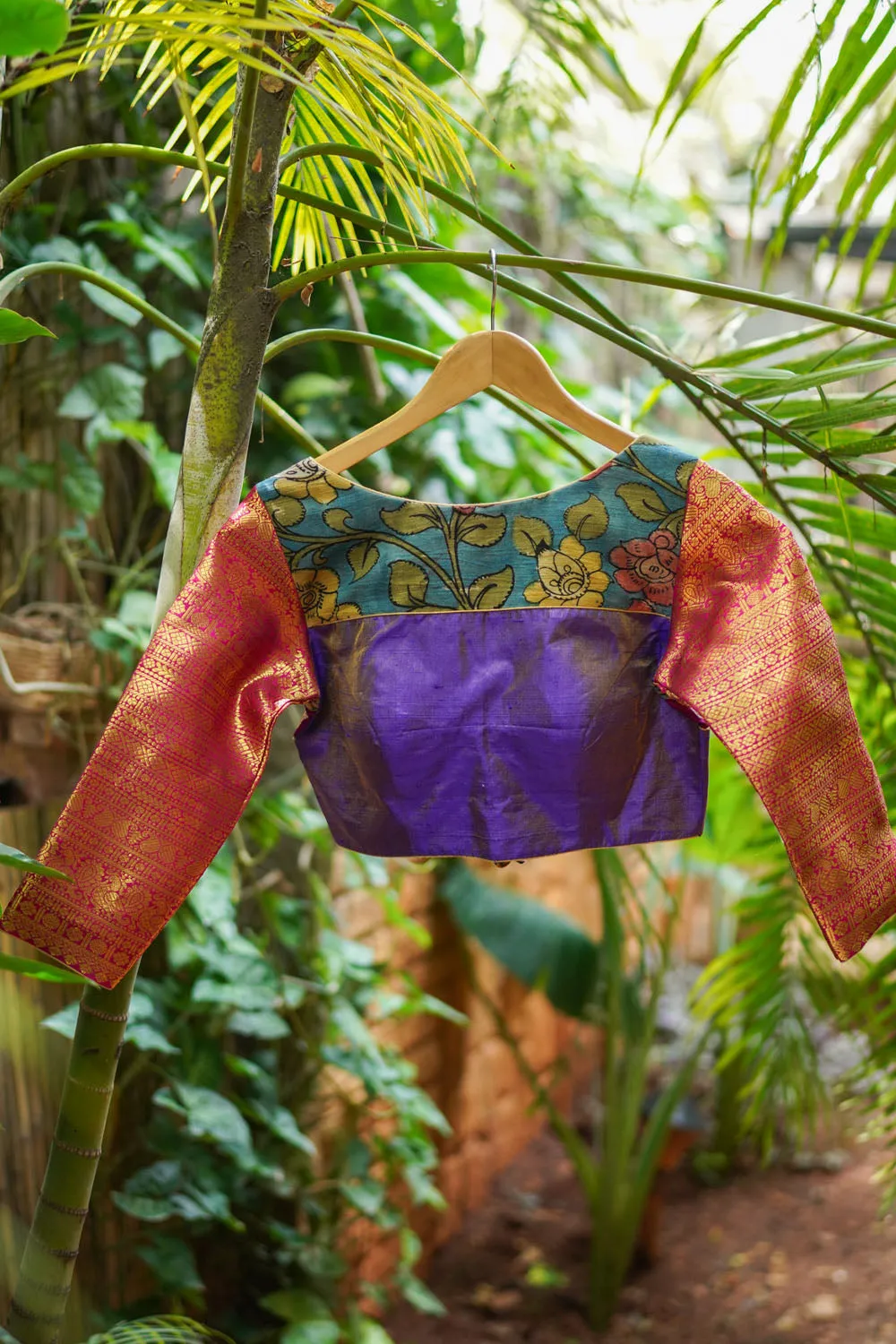 Purple Silk Blouse with Kalamkari Yoke