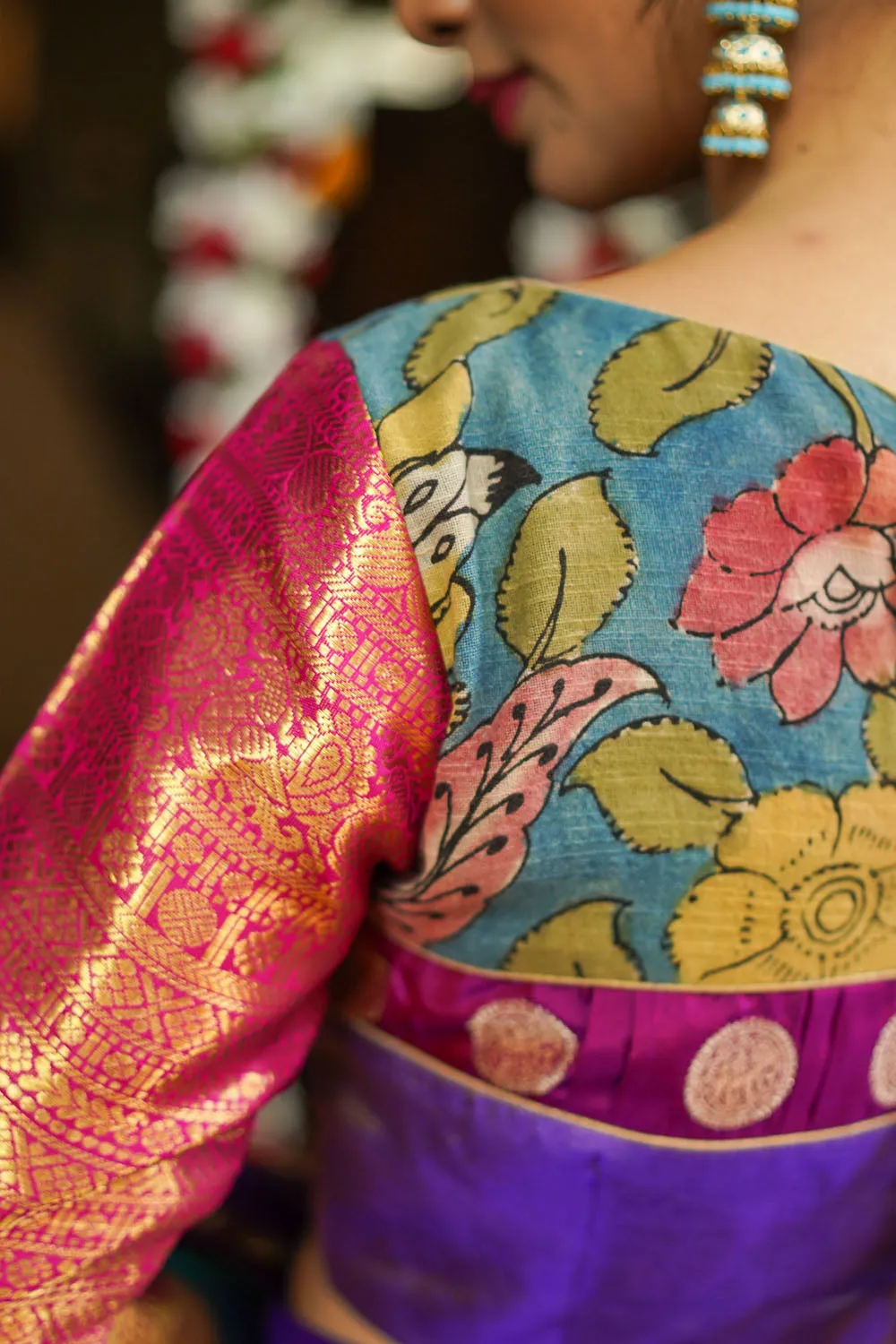 Purple Silk Blouse with Kalamkari Yoke
